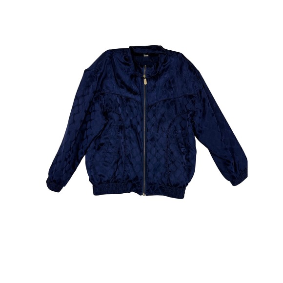 Fuda International Jackets & Blazers - FUDA International Womens Navy Blue 100% Silk Bomber Jacket Small Vintage